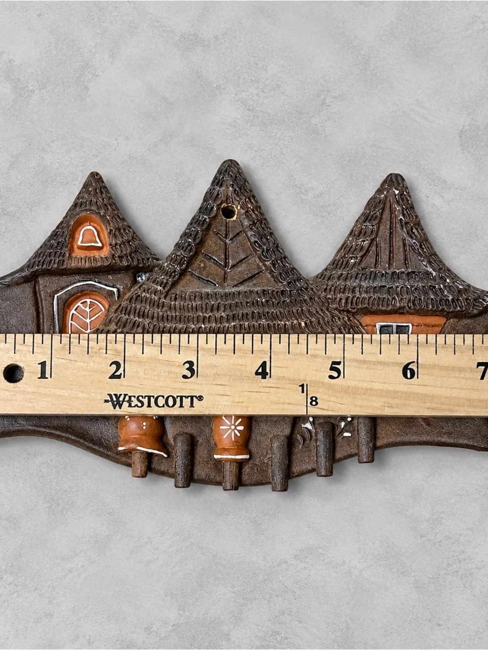 Vintage Handmade Ceramic Folk Art Village Wall Plaque Rustic Cottage Brown 7”